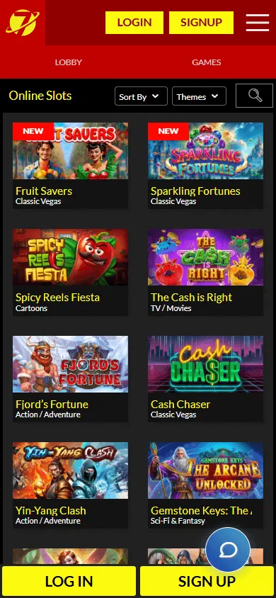 Planet 7 Oz Casino mobile games screen